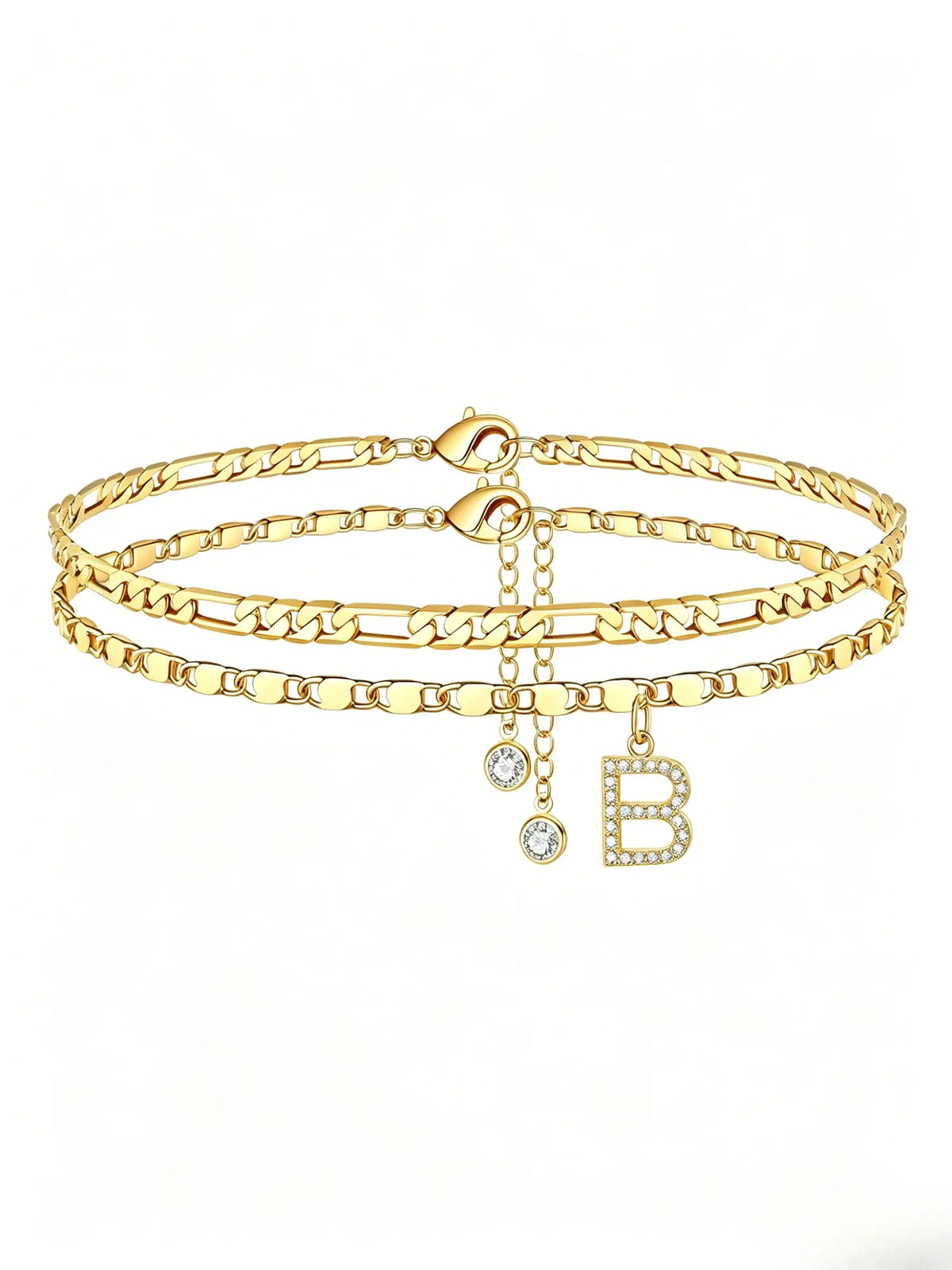 Letter Layered Ankle Bracelets for Women Foot Jewelry, Dainty Chain Initial Pendant Anklets, Hypoallergenic, Adjustable, Waterproof, A-Z Gifts