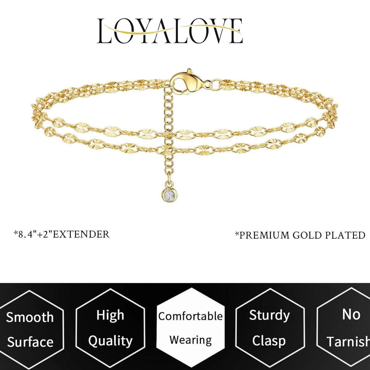 Loyalove 14K Gold Plated Dainty Layered Ankle Bracelets for Women, Waterproof Gold Link Chain Anklets Non Tarnish Set Pack Summer Beach Jewelry Gift Trendy Jewellery Accessories Elegant Fashion Accessories