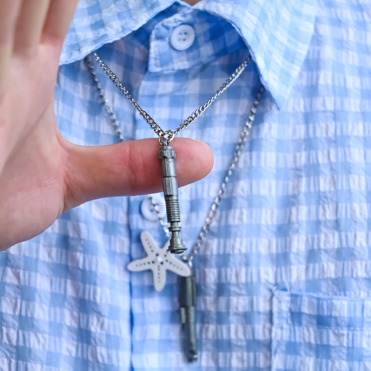 LSW Mini Lightsaber Necklace - Zinc Alloy Jedi Pendant, Casual Short Necklace Chain, Durable Alloy for Daily Use, Buy 1 Get 1 FREE LSW Inspired Gift for Cosplay
