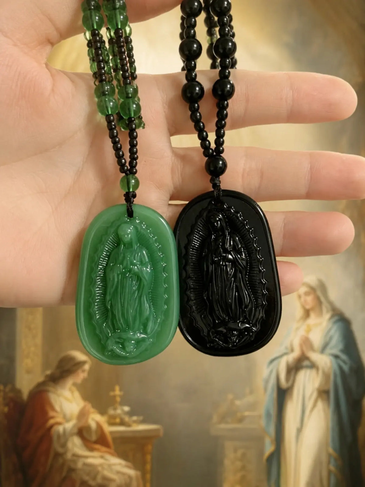 Saint Jude Pendant Necklace, Vintage Guardian Figure Carving Pendant, Gothic Atmosphere Beaded Necklace, Catholic Christian Religious Jewelry，San Judas Tadeo, Collar San Judas, Men's Necklace，Pendants of Jesus and Our Lady of Guadalupe, Catholic