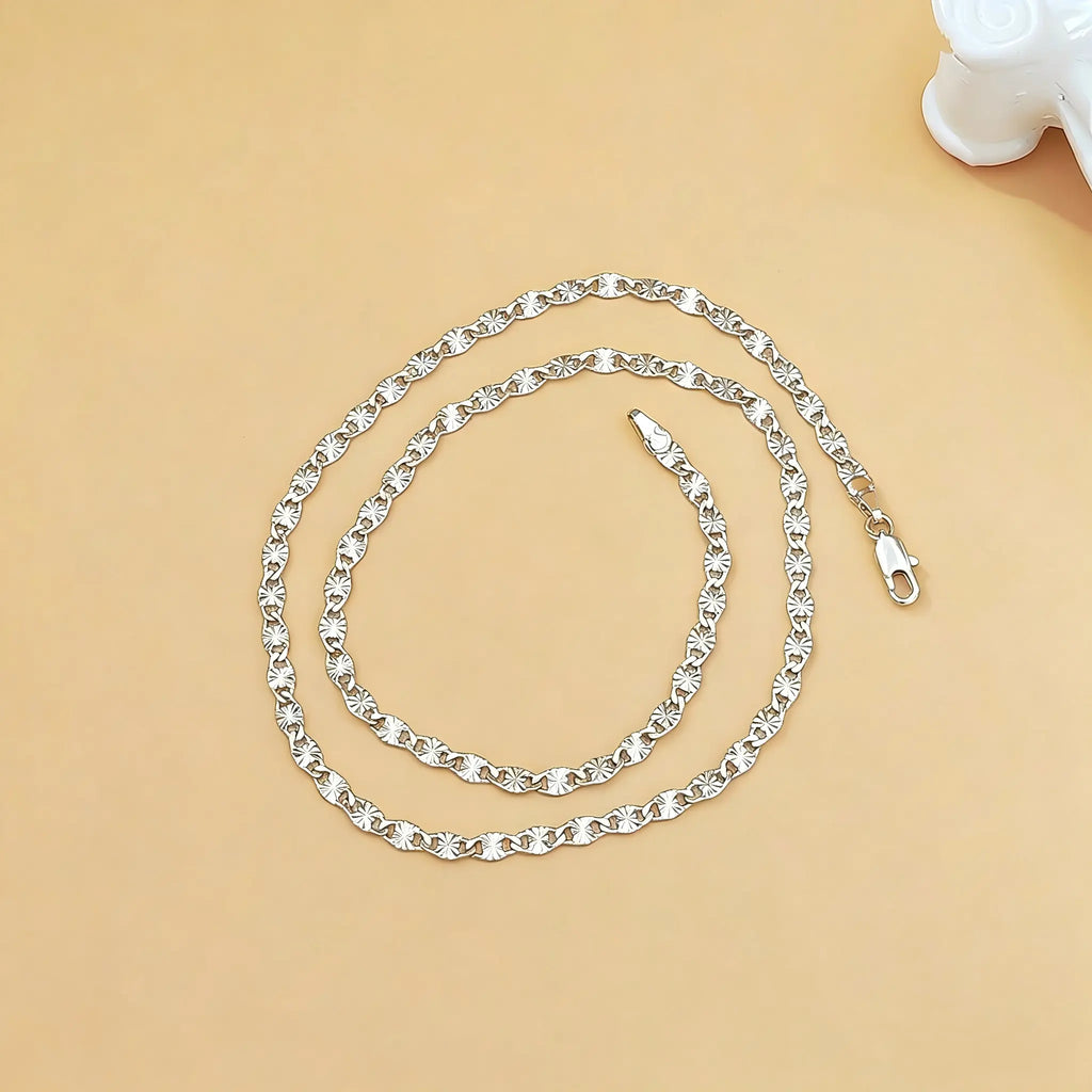 Women's Silver Sunburst Star Link Chain Necklace - 23.6 Inch (60cm) Textured Flat Dainty Shiny Stainless Steel, Accessories for Women, Durable Steel Necklaces, Waterproof Wear Layering Jewelry for Daily Wear,sohochic