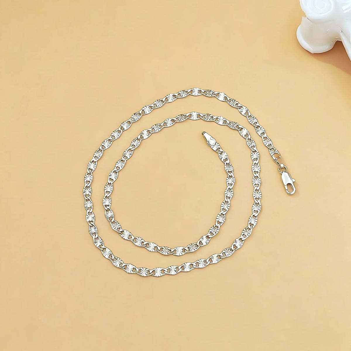 Women's Silver Sunburst Star Link Chain Necklace - 23.6 Inch (60cm) Textured Flat Dainty Shiny Stainless Steel, Accessories for Women, Durable Steel Necklaces, Waterproof Wear Layering Jewelry for Daily Wear,sohochic