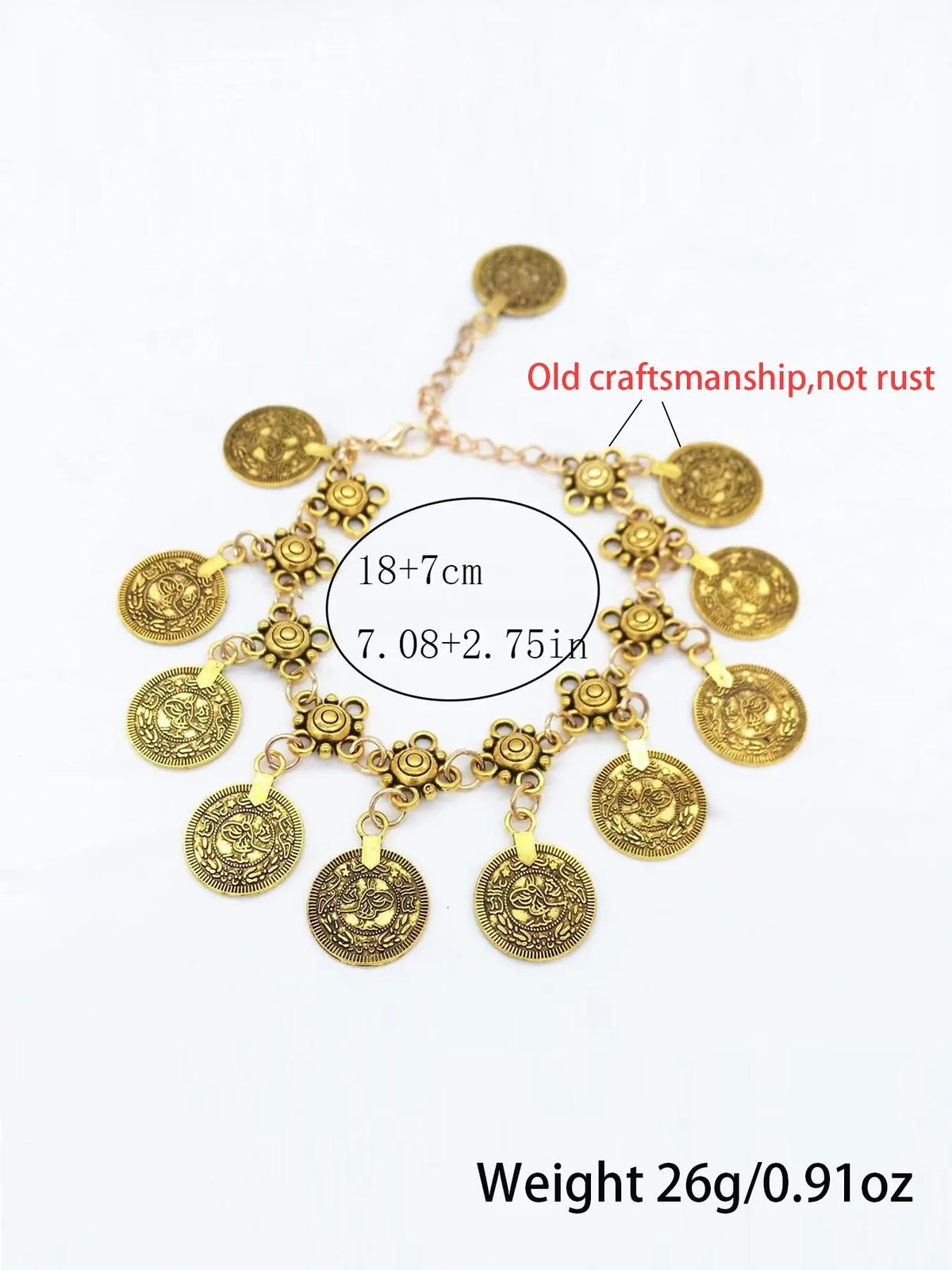 Vintage Round Charm Adjustable Anklet, Fashionable Accessories, Fashionable Jewelry for Beach, Party and Vacation, All-match Jewelry as a Birthday Gift