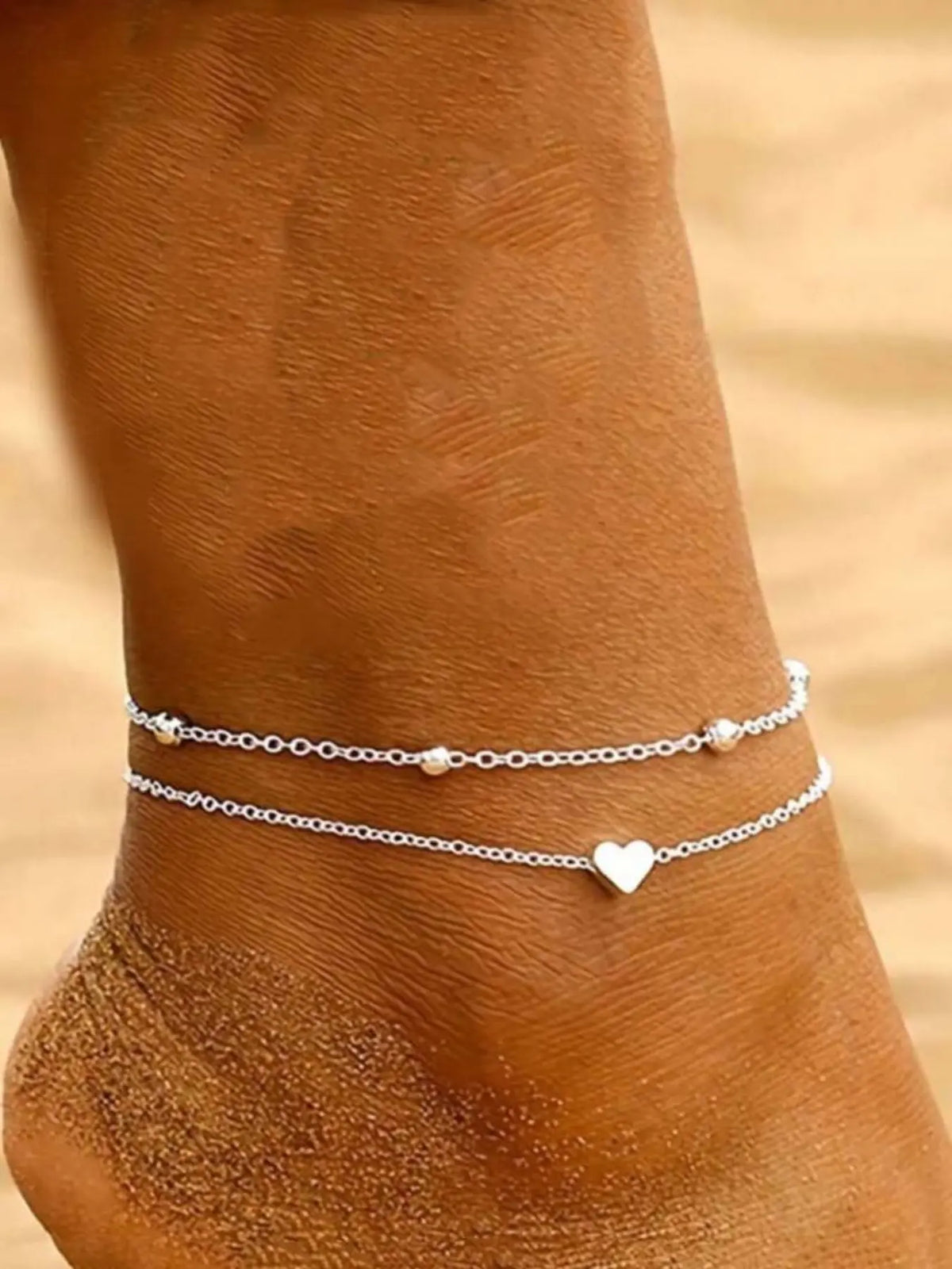 Bohemian Style Anklet Heart Design Dual Layer Simple Beach Anklet Fashion Jewelry Accessory for Parties and Events Style Boho Anklet Fashionable Accessory Fashion Accessories