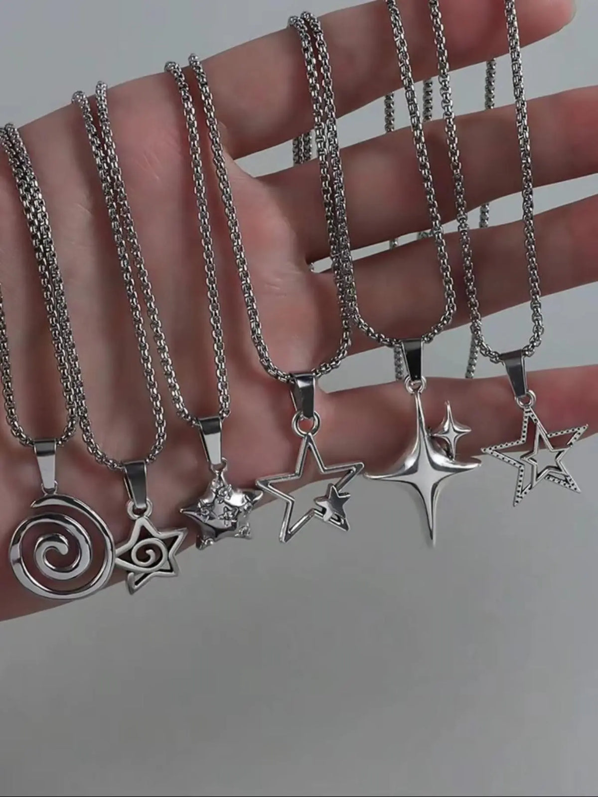 Vintage Gothic Stainless Steel Necklace Set, Assorted Necklaces, 5 Piece Punk Style Pendant Accessories, Unisex Fashion Jewelry for All Occasions