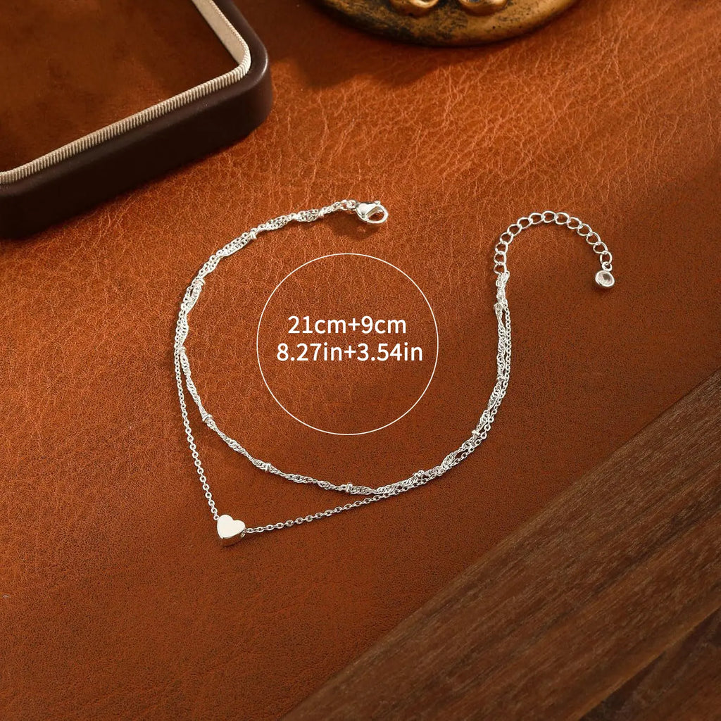 1Pcs Stainless Steel Initial Ankle Bracelets for Women Layered Dainty Heart Anklet Beaded Anklets for Women Waterproof Plus Size Ankle Foot Chain Summer Essentials Jewelry