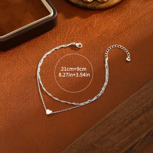 1Pcs Stainless Steel Initial Ankle Bracelets for Women Layered Dainty Heart Anklet Beaded Anklets for Women Waterproof Plus Size Ankle Foot Chain Summer Essentials Jewelry