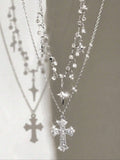Women's Y2K Multi-Layer Necklace Set, Sparkling Zirconia Gothic Cross Pendant & Star Charm, Elegant Fashion Jewelry for Women, Exquisite Chain Jewelry, Cross Necklaces, Costume Necklaces, Fashion Jewelry Party
