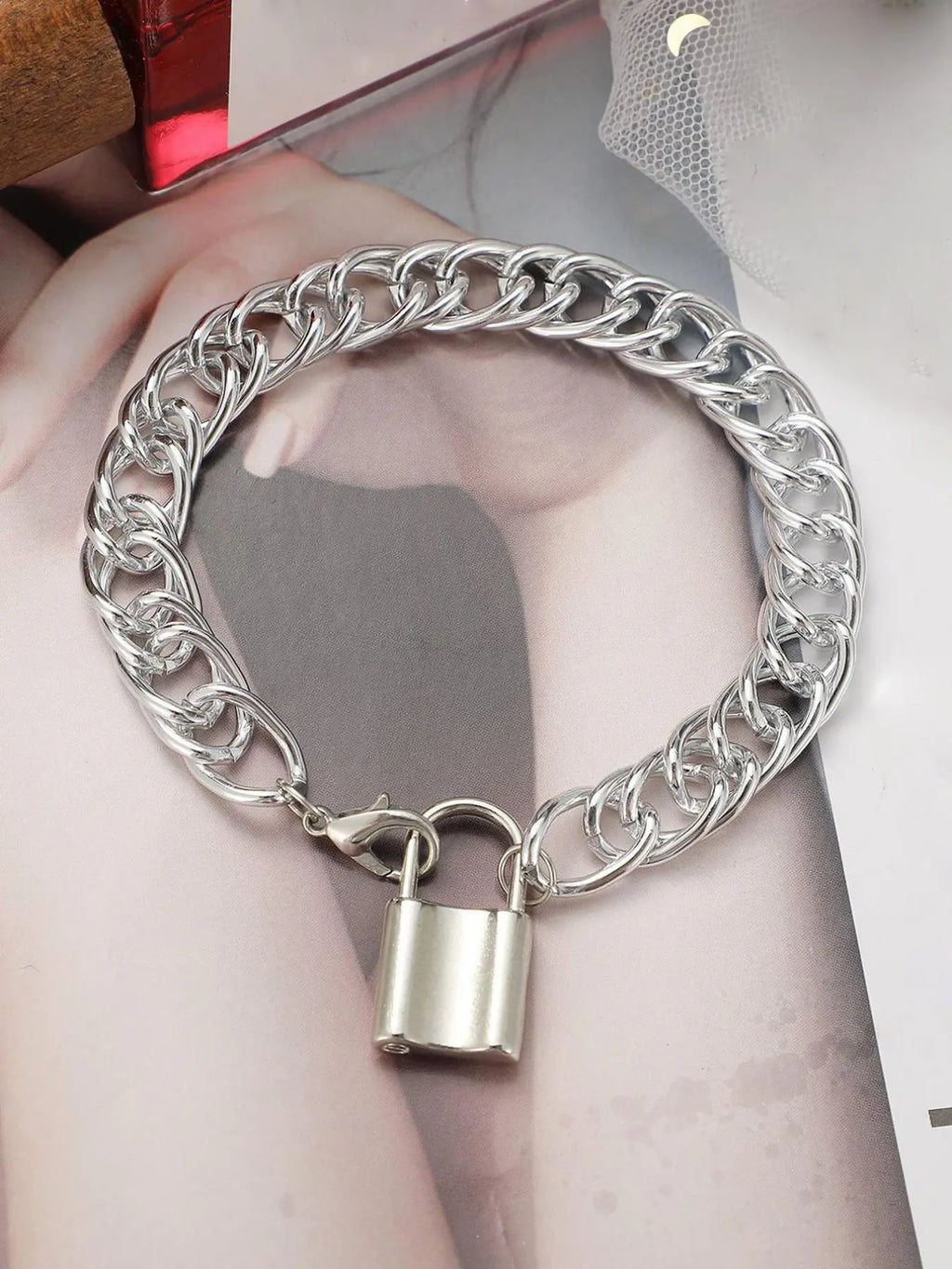 Fashion Chunky Chain & Lock Design Pendants Adjustable Anklet for Women & Girls, Casual Simple Plain Anklet for Party, Daily Clothing Decor, Trendy All-match & Exquisite Fashionable for Birthday Gift, Gifts for Her, Trendy Fashionable Accessories