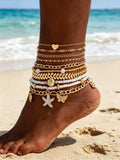 10 Pcs Women's Ankle Chains, Anklets, Boho Style, Heart Star Bead Butterfly Shell Imitation Pearl, Casual All Seasons, Summer Jewelry, Perfect for Parties and Gifts