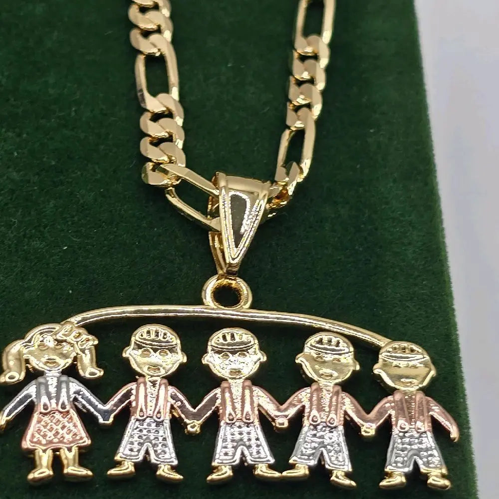 Female Mom's Pendant Necklace with 22" GP Chain, Children & Grandchildren Boy & Girl Charms, Valentine Gifts for Mom, Chain Jewelry