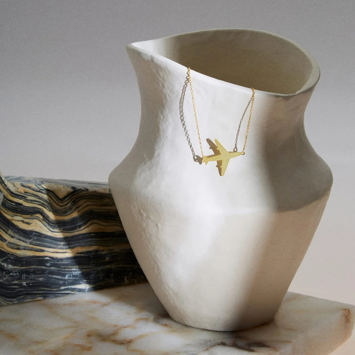 Women's Gold-Tone Metal Airplane Charm Necklace - Elegant Everyday Statement, Luxe Minimalist Polished Look Pendant Jewelry, Thoughtful Gifts for Women Birthday Present for Female