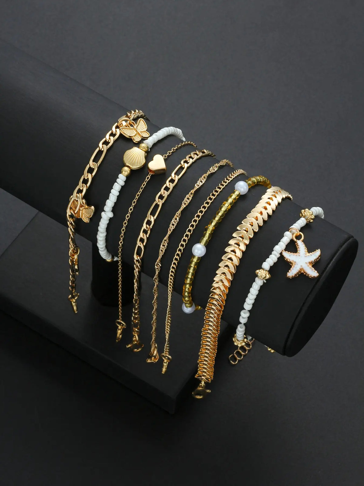 10 Pcs Women's Ankle Chains, Anklets, Boho Style, Heart Star Bead Butterfly Shell Imitation Pearl, Casual All Seasons, Summer Jewelry, Perfect for Parties and Gifts