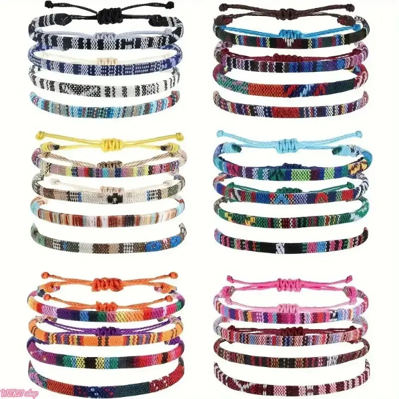 2026 Adjustable Boho Surfer Anklet Set, Unisex Waterproof Braided Rope Accessories (4-24 PCS), Anklets for Women with Boho Beach Style & Surfer Vibe, Waterproof Wear for Outdoor Sports