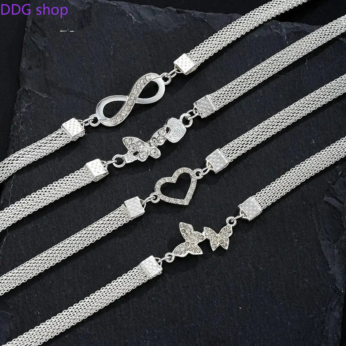 4Pcs Shiny Stackable Anklet Set for Women, Elegant Butterfly & Heart Design with Synthetic Zirconia, Fashion Chain Foot Jewelry, Versatile Daily Wear Accessory & Perfect Gift