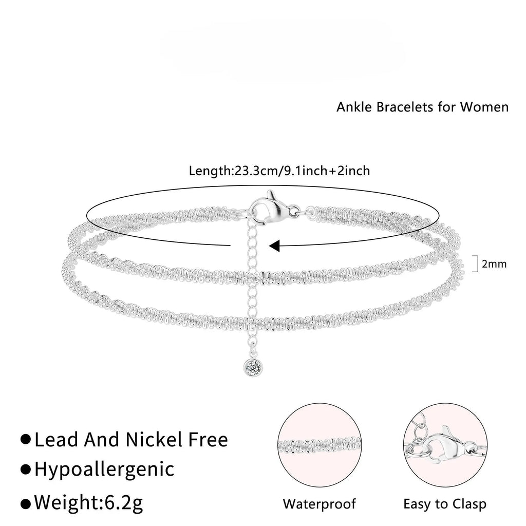 FREEKISS Dainty Layered Waterproof Anklet For Women Adjustable Womens Anklet Set Stackable Figaro Beaded Cuban Link Anklets Daily Clothing Decor For Beach Summer Trendy All-match & Exquisite Jewelry For Valentine's Day gifts