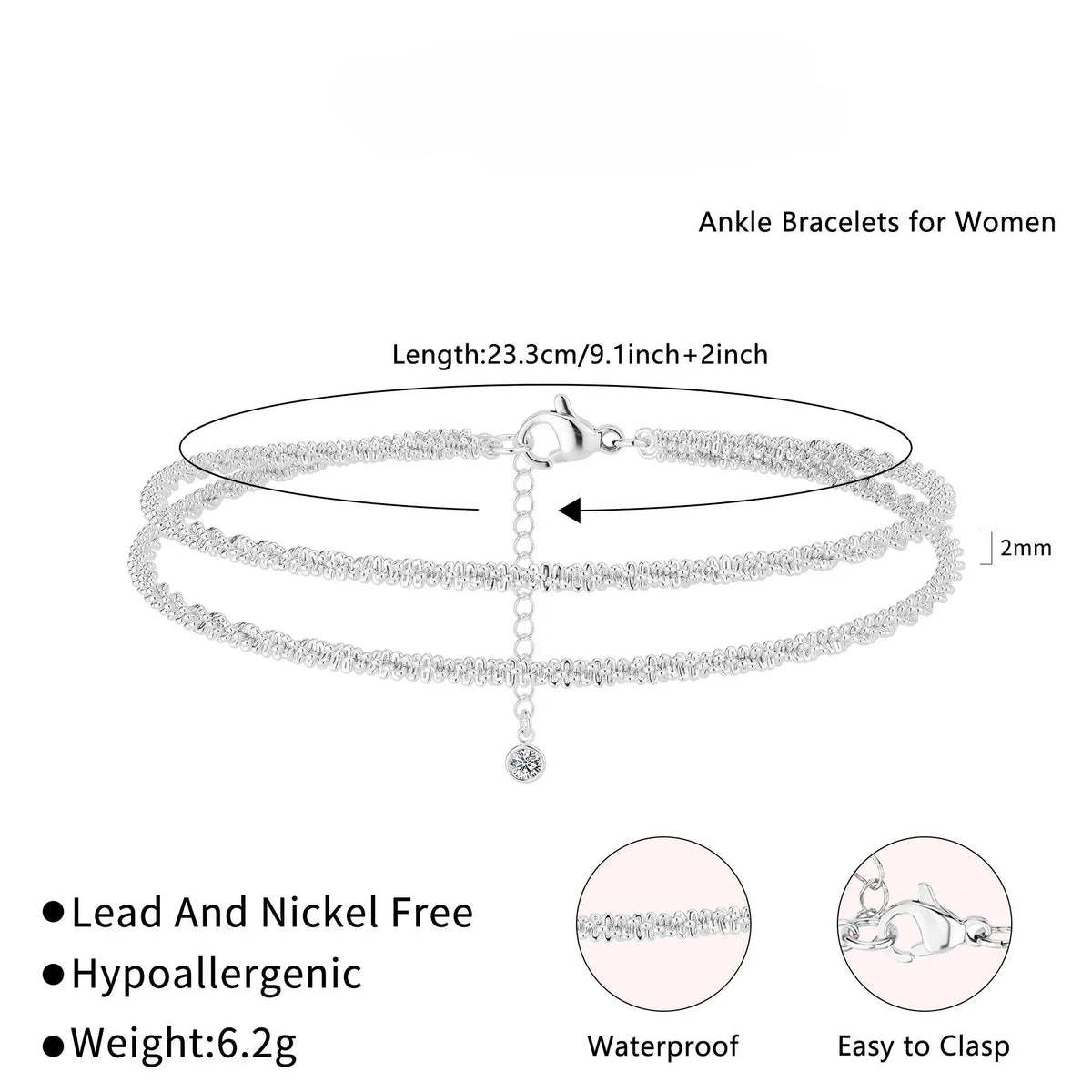 FREEKISS Dainty Layered Waterproof Anklet For Women Adjustable Womens Anklet Set Stackable Figaro Beaded Cuban Link Anklets Daily Clothing Decor For Beach Summer Trendy All-match & Exquisite Jewelry For Valentine's Day gifts