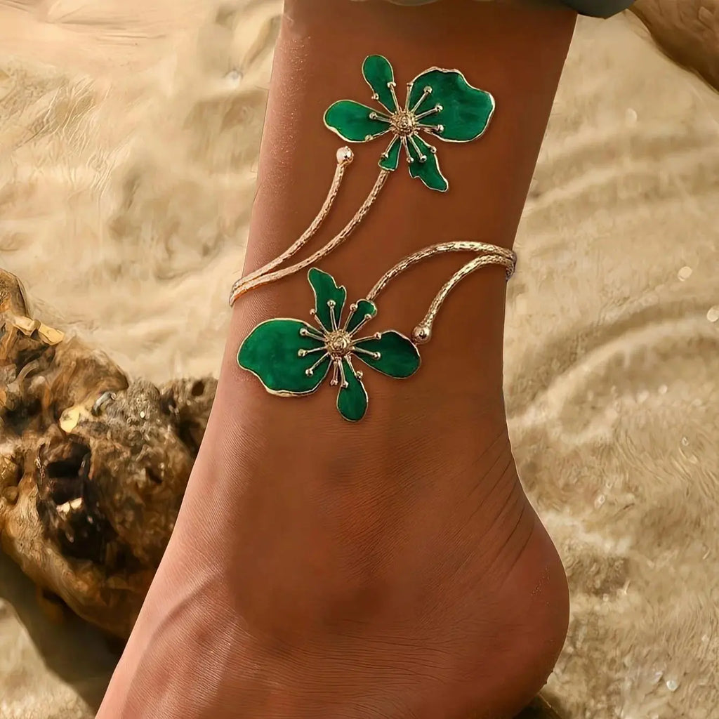Women's Adjustable Single Enamel Anklet - Geometric Line 3D Enamel Detail, Casual Female Costume Jewelry for Party, Vacation, Ideal Gift Accessory