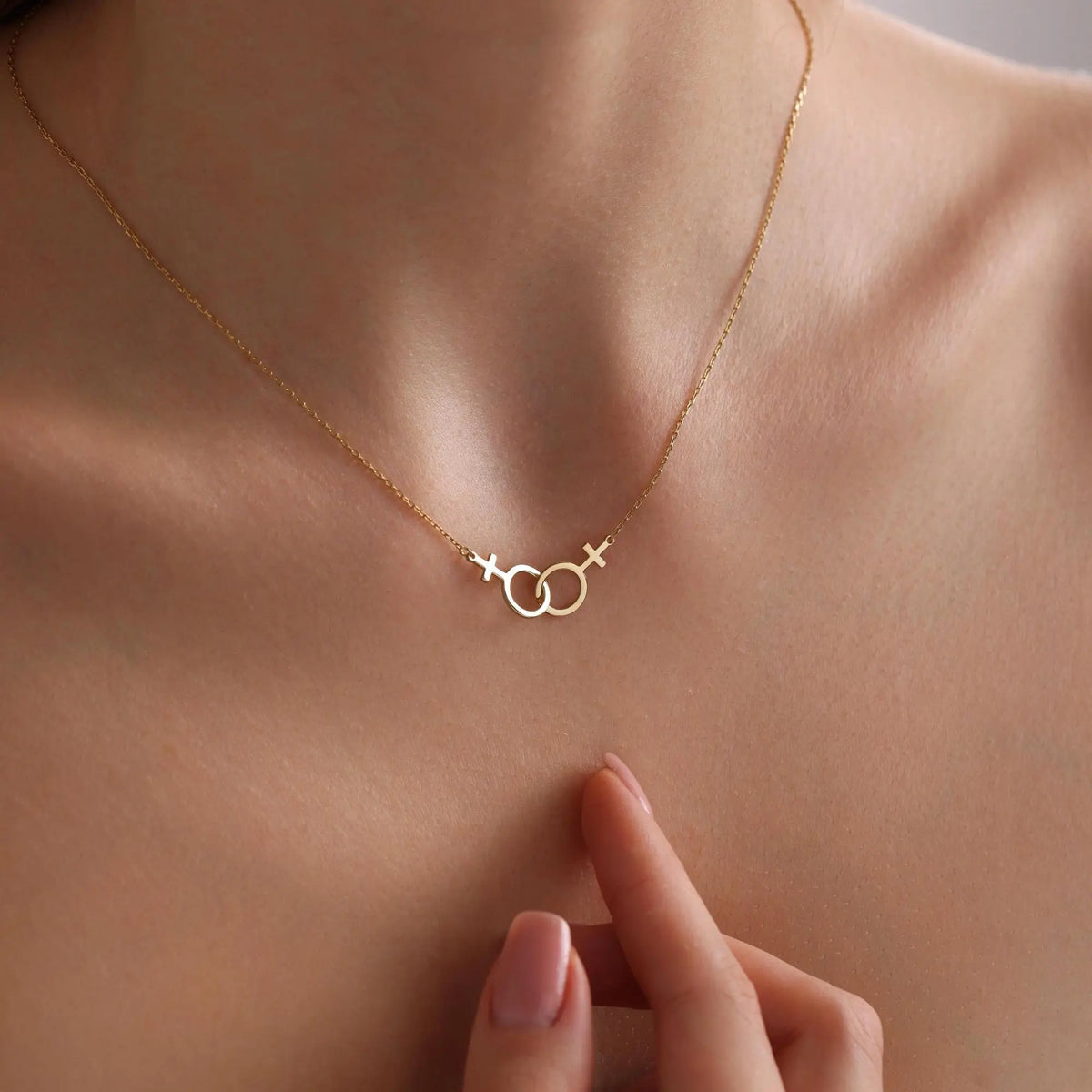 Modmints Minimalist Double Venus Necklace - Lesbian Pride Identity Jewelry, Women's Gold/Silver/Rose Gold Pendant, Adult Accessory, Gift Necklace