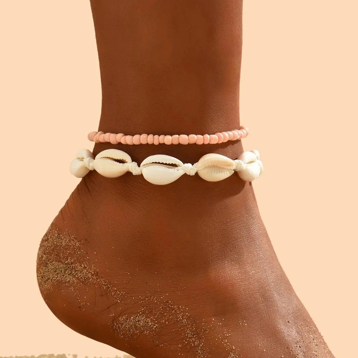 2PCS Bohemia Natural Shell Anklets For Women Small Resin Beads Summer Beach Shell Barefoot Ankle Bracelet Leg Chain Foot Jewelry