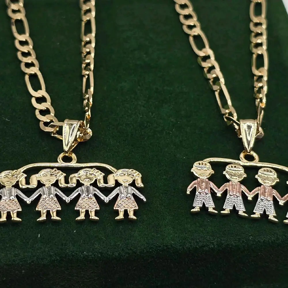 Female Mom's Pendant Necklace with 22" GP Chain, Children & Grandchildren Boy & Girl Charms, Valentine Gifts for Mom, Chain Jewelry