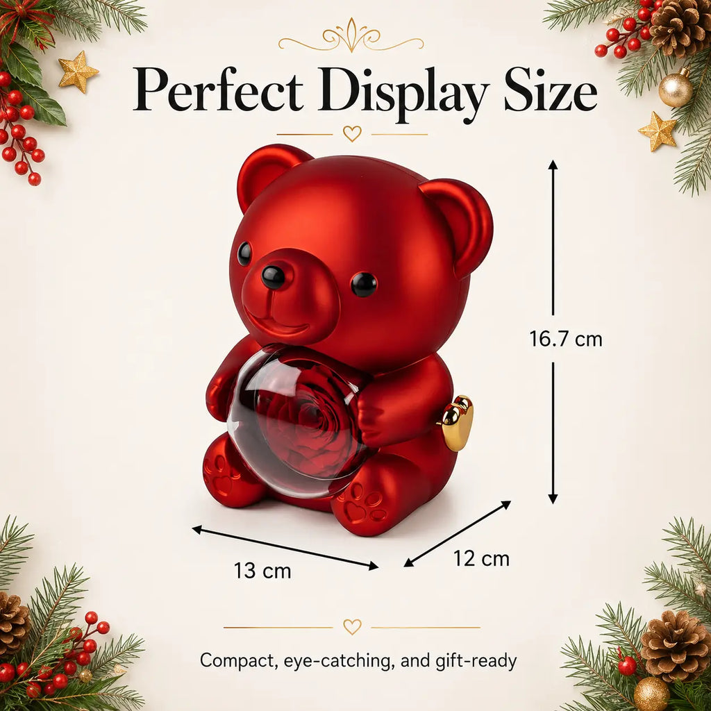 【Necklace Included】Cute Teddy Bear with Preserved Rose & Adorable Stuffed Bouquet - Personalized Present with Gift Box Design - Customizable Anniversary Gifts for Her Festive Party Supply Customizable Gift Gift Box Set,sohochic