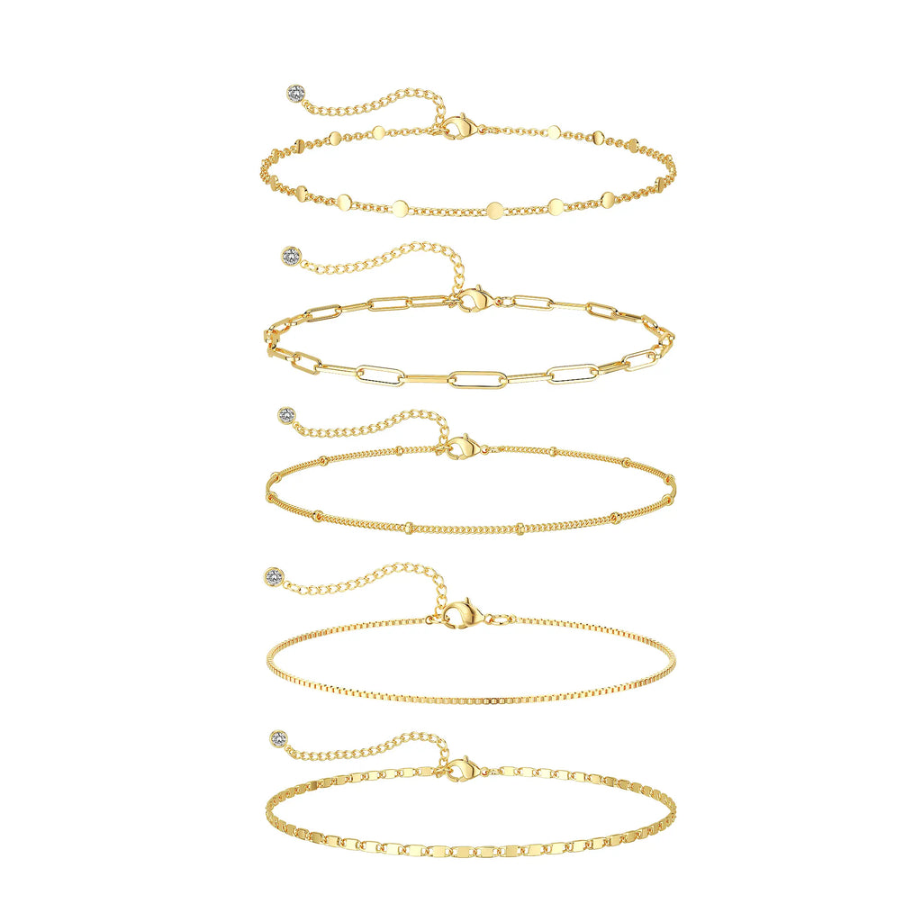 Loyalove 14K Gold Plated Ankle for Women Waterproof Dainty Cuban Link Chain Herringbone Cute Anklets Set Pack Summer Beach Jewelry Gift for Women Gift For Mother's Day