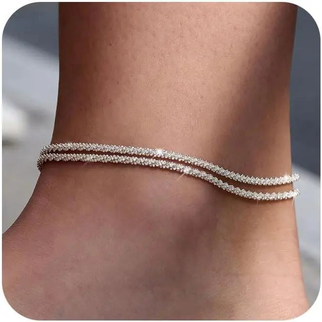 TEWIKY Women's Elegant Fashion Chic Adjustable Gold Anklet Chain - Dainty Layered Waterproof Figaro Beaded Cuban Link Trendy Jewelry Anklets for Women Summer Beach