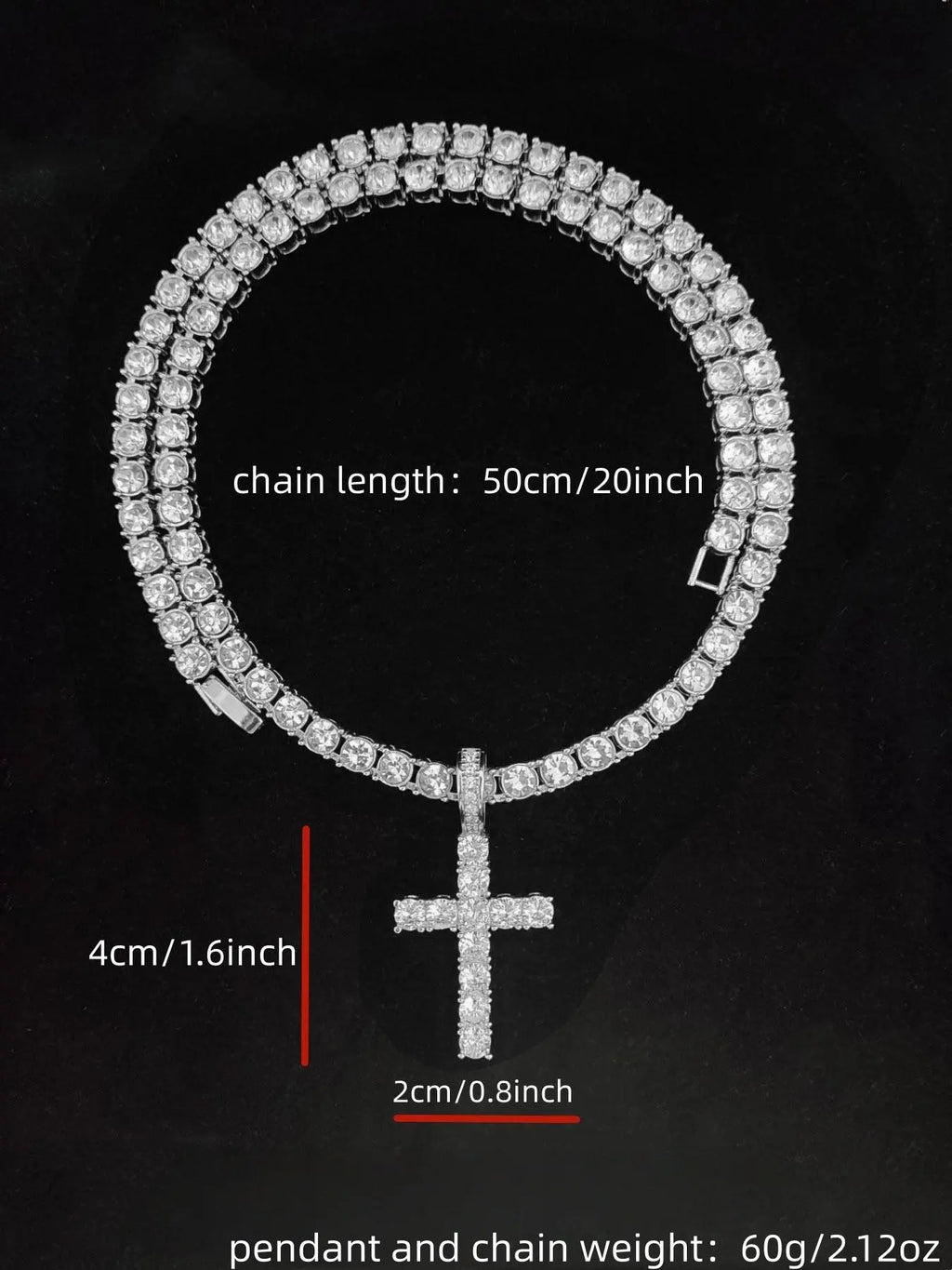 Unisex Easter Rhinestone Cross Pendant Necklace, Hip Hop Necklace, Fashion Elegant All-match Stainless Steel Jewelry Accessories