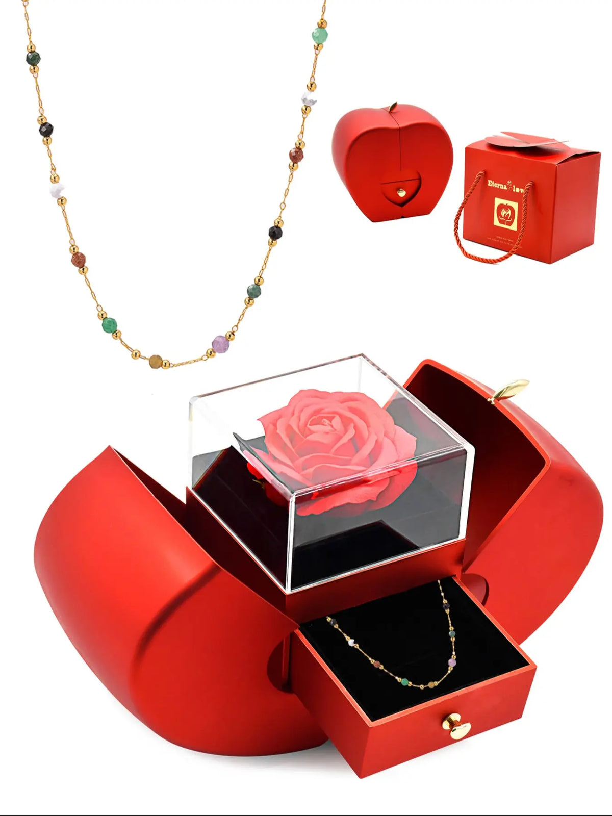 Women's Stainless Steel Non Tarnish No Tarnishing Gemstone Necklace with Colorful Natural Stone Beads, Casual Daily Wear Jewelry Gift, Random Colors and Styles