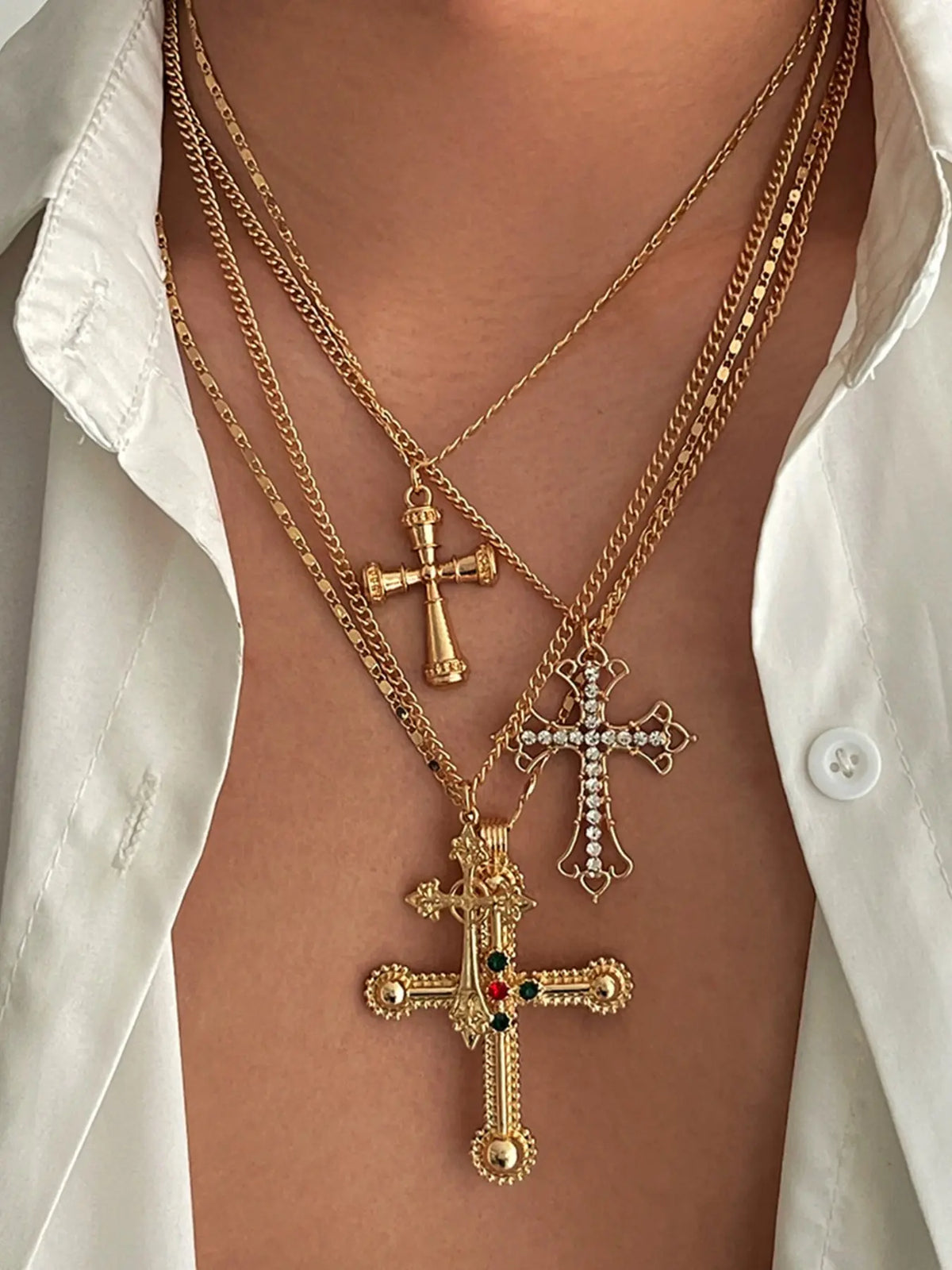 Vintage Punk Cross Pendant Necklace, Cross Chain Design, Fashion Jewelry for Party, Daily Clothing Decor, Trendy All-match & Exquisite Jewelry for Birthday Gift, Punk Style Necklace