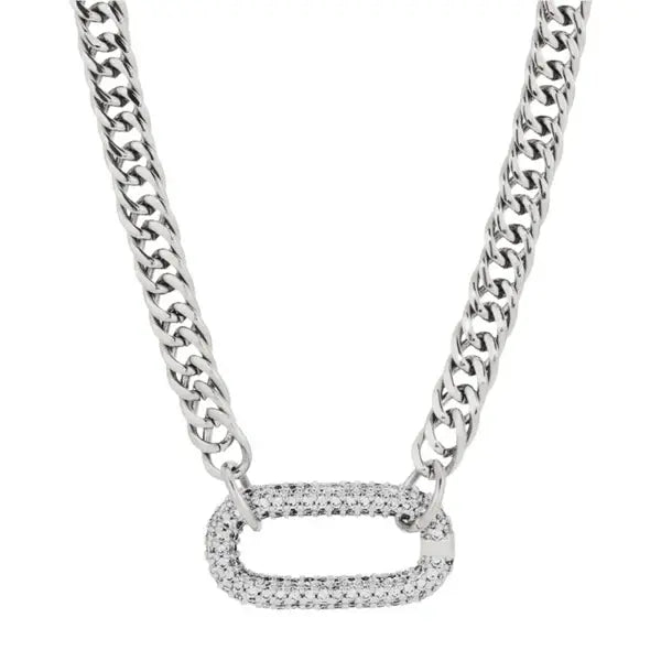 Tewiky Cuban Link Chain Necklace with Zircon Clasp for Men Women Trendy 16 Inch Zirconia Cross Pendant Jewelry Gift Back To School