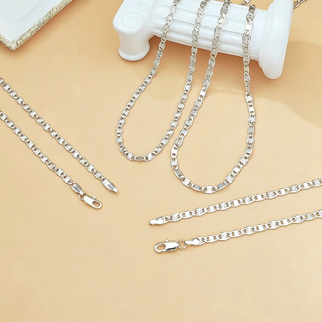 Women's Silver Sunburst Star Link Chain Necklace - 23.6 Inch (60cm) Textured Flat Dainty Shiny Stainless Steel, Accessories for Women, Durable Steel Necklaces, Waterproof Wear Layering Jewelry for Daily Wear,sohochic