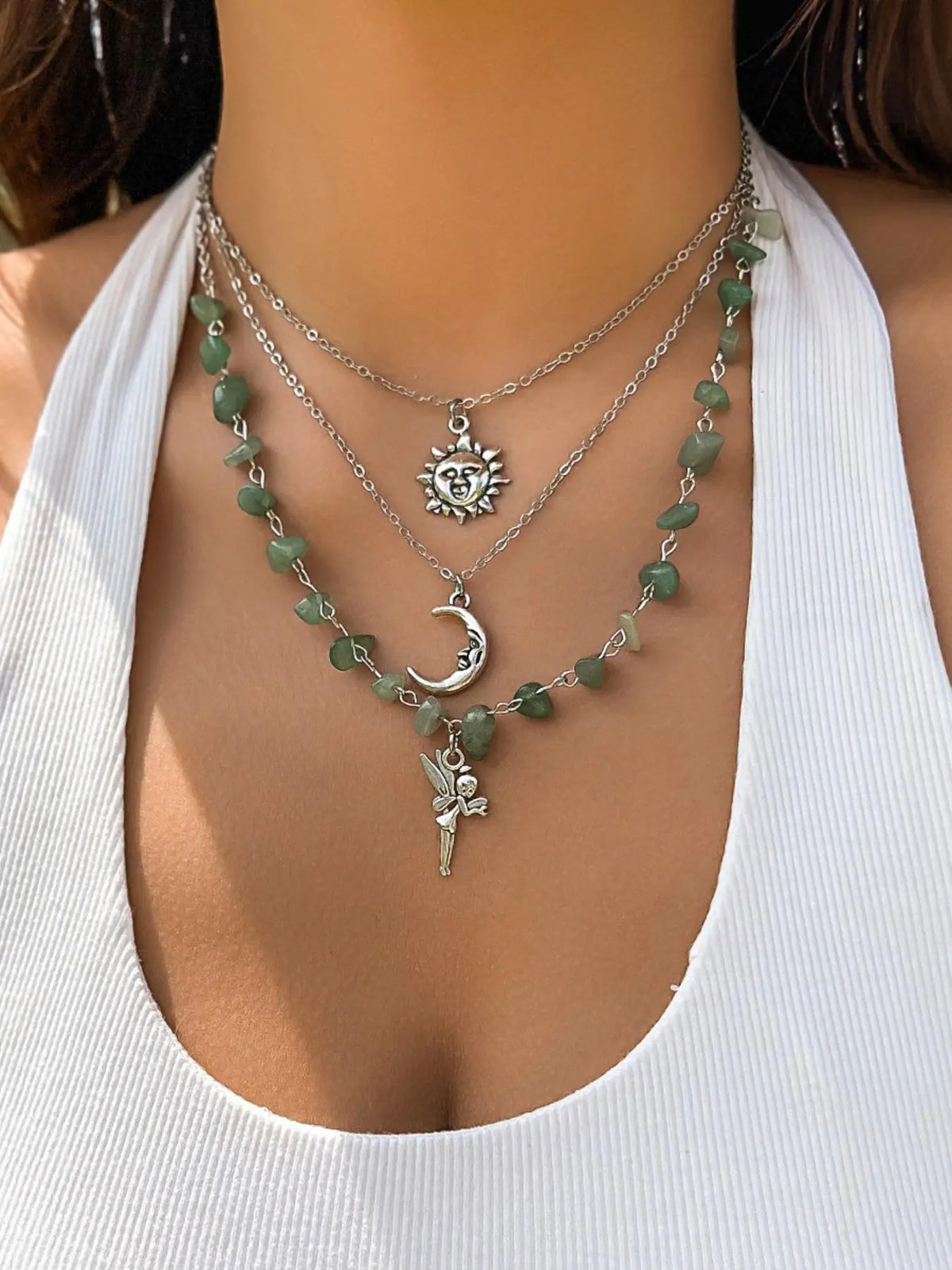 Women's Boho Style Beaded & Pendant Necklace, Vintage Trendy Beaded & Pendant Necklace, Fashionable Jewelry for Women As Gift without Box, Celestial Necklace, Beaded Chains, Casual Style Necklaces, Beach Boho Necklace