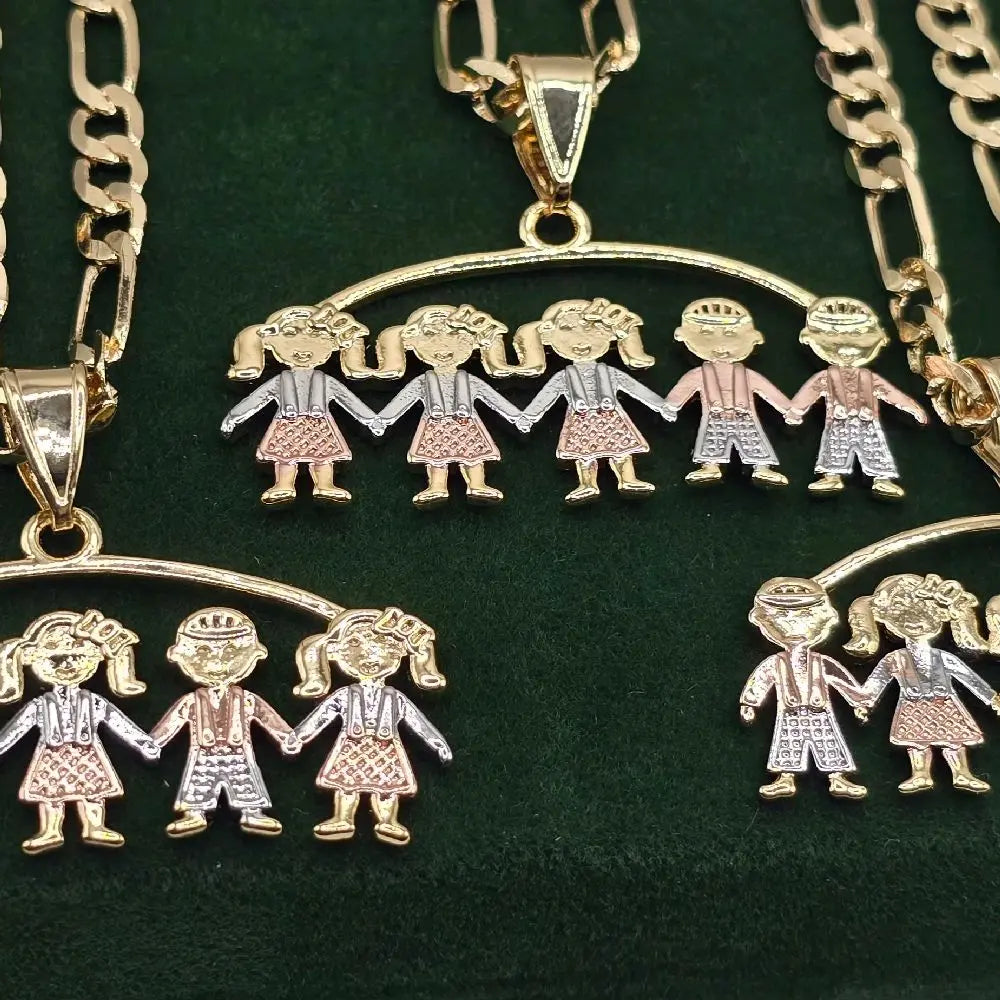 Female Mom's Pendant Necklace with 22" GP Chain, Children & Grandchildren Boy & Girl Charms, Valentine Gifts for Mom, Chain Jewelry