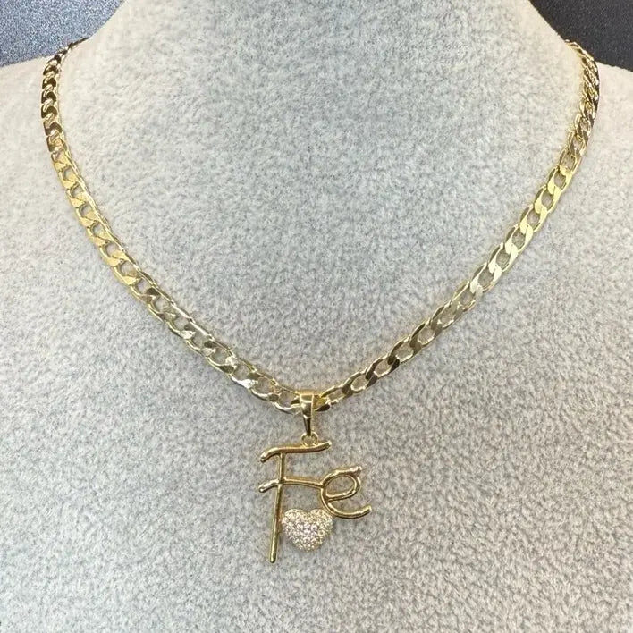 Gold Plated Cuban Chain & Faith Pendant 3mm Necklace  18 20 22 Inch Lengths Stylish Durable Jewelry for Various Occasions Cuban-7143