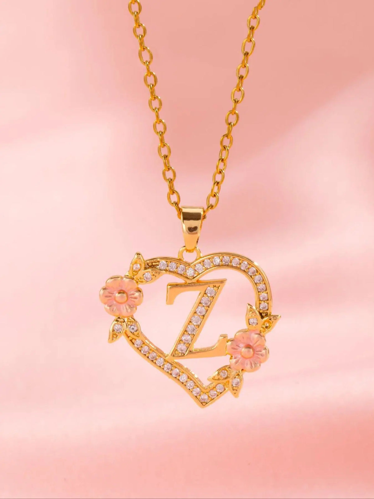 Initials Heart Shaped Pendant Necklace, Alphabet Detail Pendant, Exquisite Jewelry Gift, Rhinestone Decorated Alphabet Necklace, Artificial Zircon Decor Jewelry for Party, Daily Clothing Decor, Heart Design Jewelry, Zirconia Alphabet Pendant