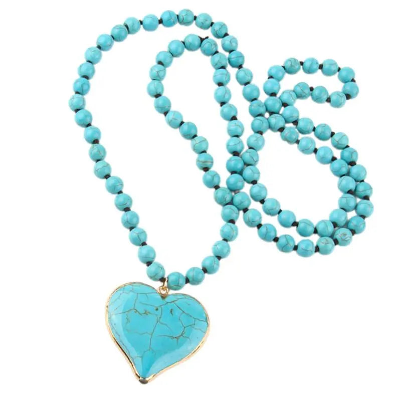 Women's Boho Vintage Turquoise Stone Fashion Necklace - 86-88cm Long Layered Chain, Allergy-Safe Blue Jeweled Pendant, Handmade Coastal Artistic Statement Costume Jewelry, Festival Beach Gift,sohochic