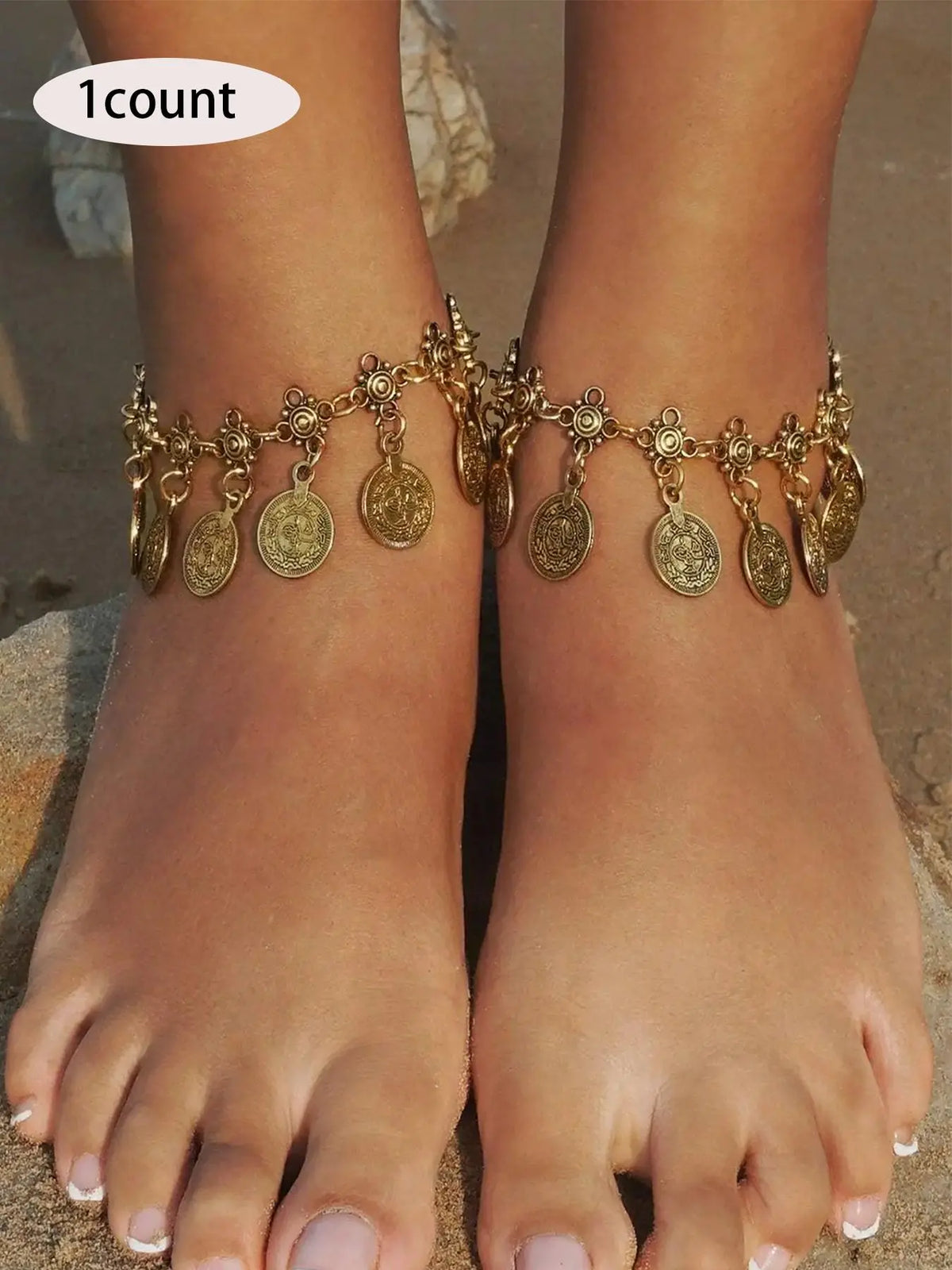 Vintage Round Charm Adjustable Anklet, Fashionable Accessories, Fashionable Jewelry for Beach, Party and Vacation, All-match Jewelry as a Birthday Gift