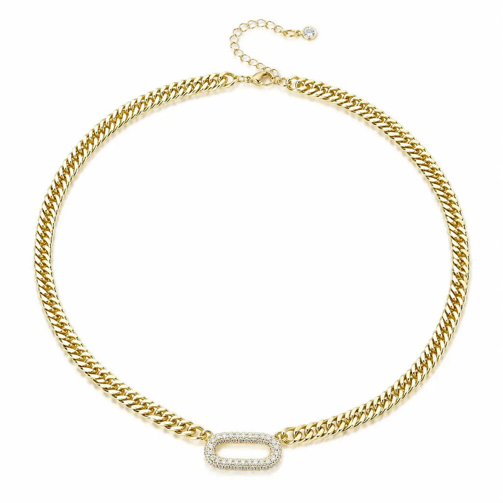 Tewiky Cuban Link Chain Necklace with Zircon Clasp for Men Women Trendy 16 Inch Zirconia Cross Pendant Jewelry Gift Back To School