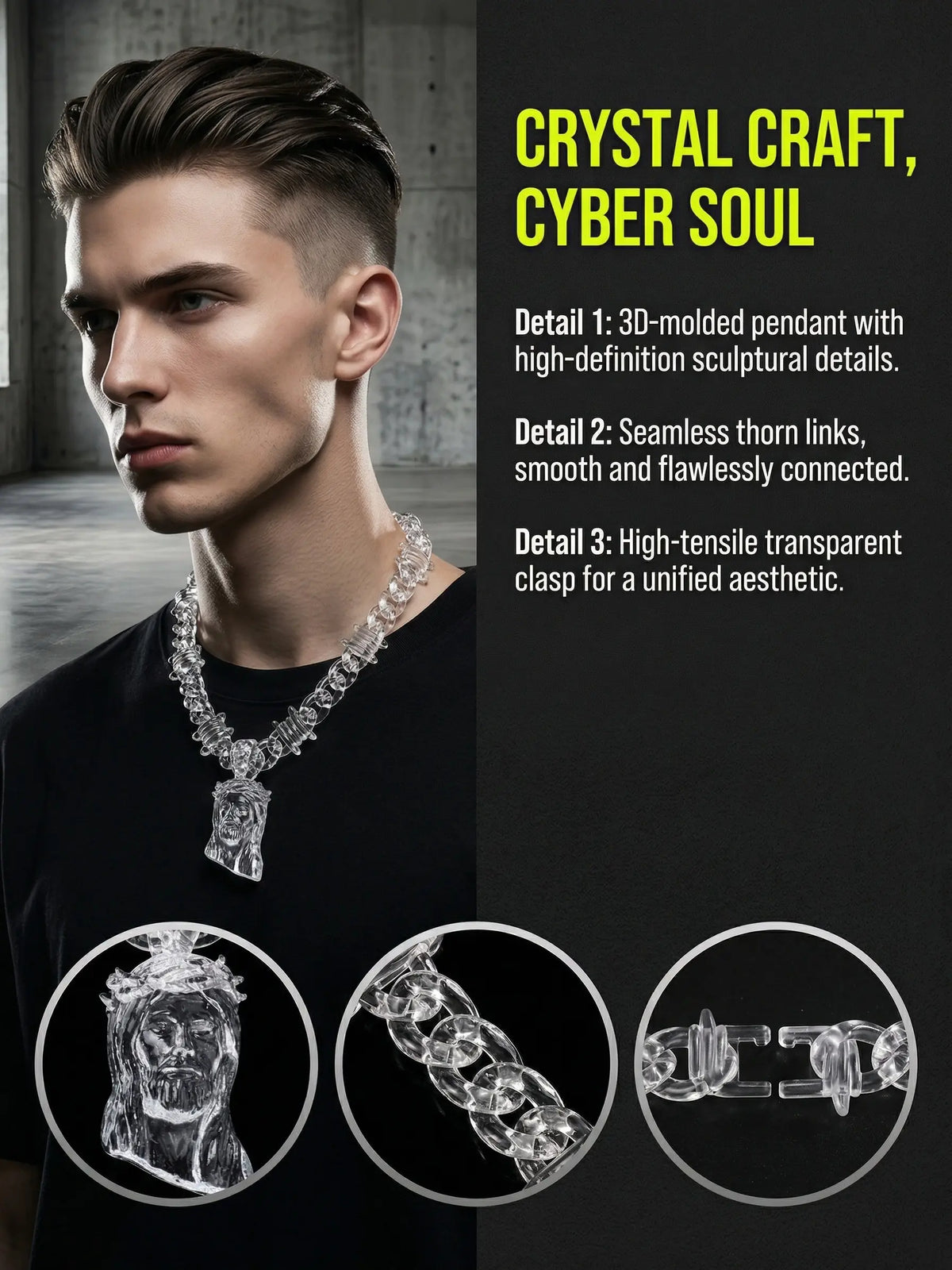 FaithFilledFinds Jesus Pendant Clear Barbed Wire Chain Necklace for Men, Women, Boys, Girls, Trendy Daily Wear Necklace for Streetwear, Birthday Gifts, Christmas Gifts, and Party Accessories，men necklace，women necklace，streetwear jewelry，y2k necklace,soho