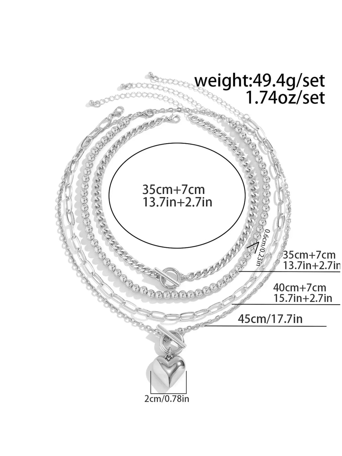 Women's Punk Style Love Heart Necklace & Beaded Necklace, Stackable Clavicle Chain, Multilayer Necklace, Layered necklaces, Stacking Necklace, 4pcs/set Ot Buckle Design Matching Necklaces, Chic All-match As Gift for Girlfriend, Exquisite Jewelry Gift