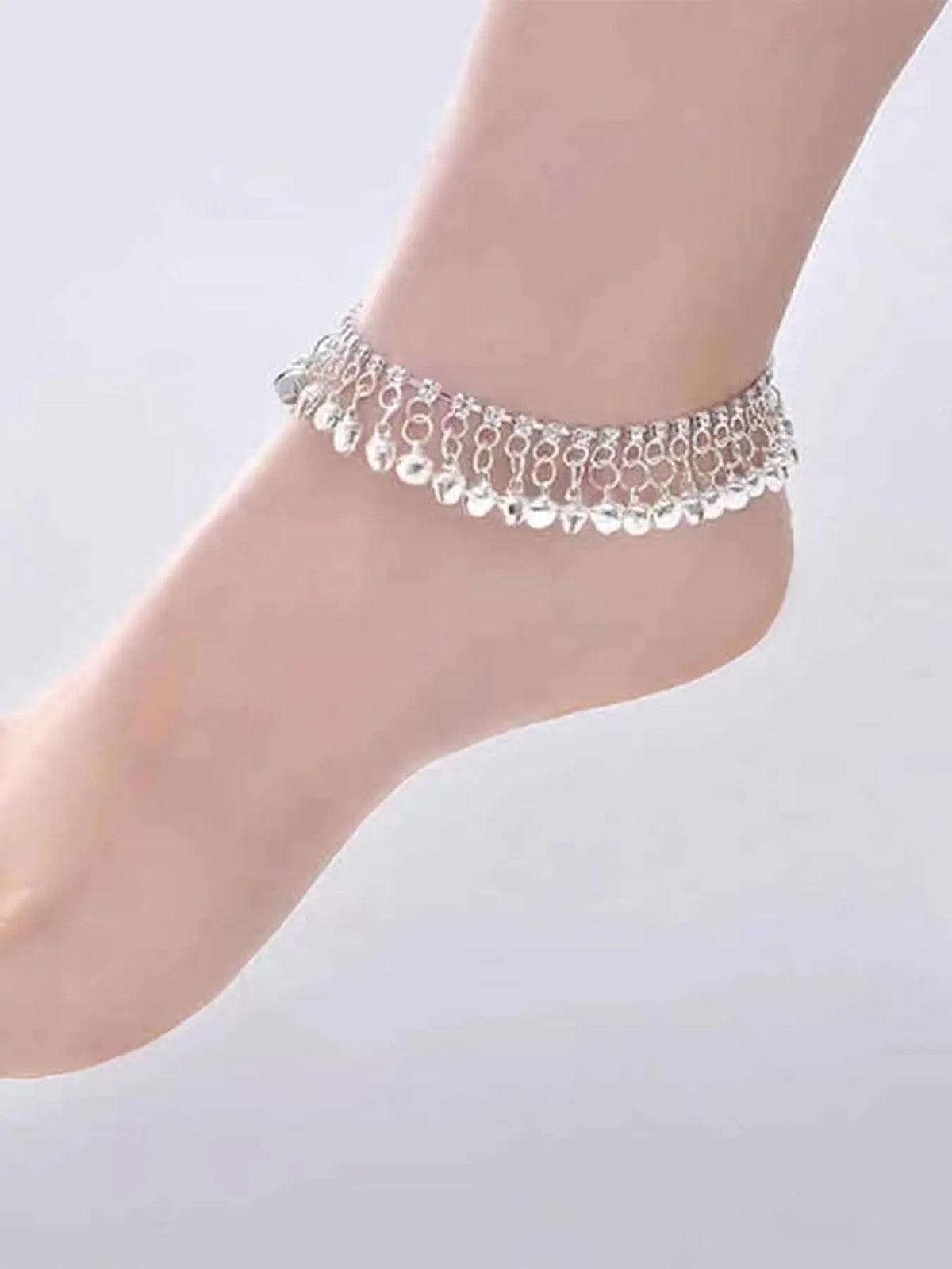 1 Pc Boho Style Rhinestone & Bell Tassel Decor Anklet, Vintage Alloy Anklet for Women & Girls, Foot Jewelry, Trendy Jewelry for Party and Daily Wear, Perfect Birthday Gift