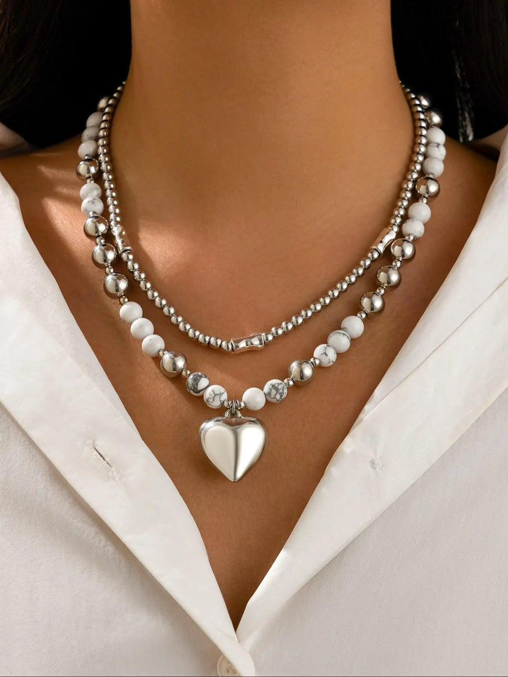 Mother's Day Gift Fashion Faux Pearl & Heart Decor Beaded Necklace, Casual style necklaces, Casual Jewelry for Party, Daily Clothing Decor, Trendy All-match & Exquisite Jewelry for Birthday Gift, Heart Shaped Necklace, Fashion Accessory Necklace