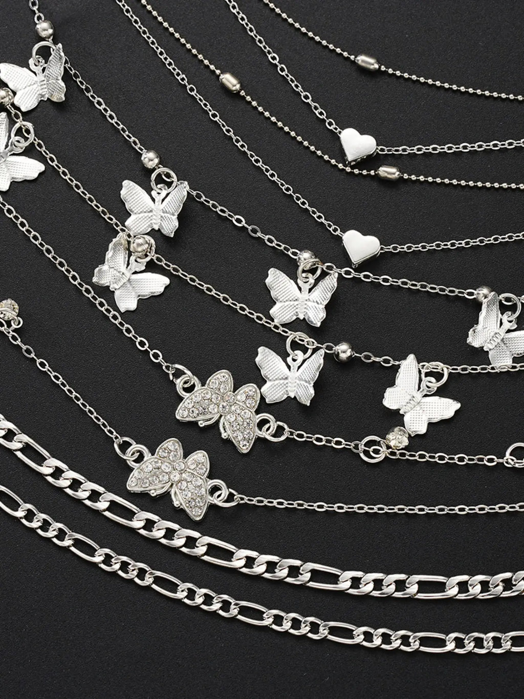 Women Butterfly Design Heart Anklet Set, 8-Piece Simple Fashion Jewelry, Gift Ready Perfect Gift for Parties & Daily Wear, Ideal for Dating & Vacation, Trendy Jewelry, Wearable Jewelry, Jewellery