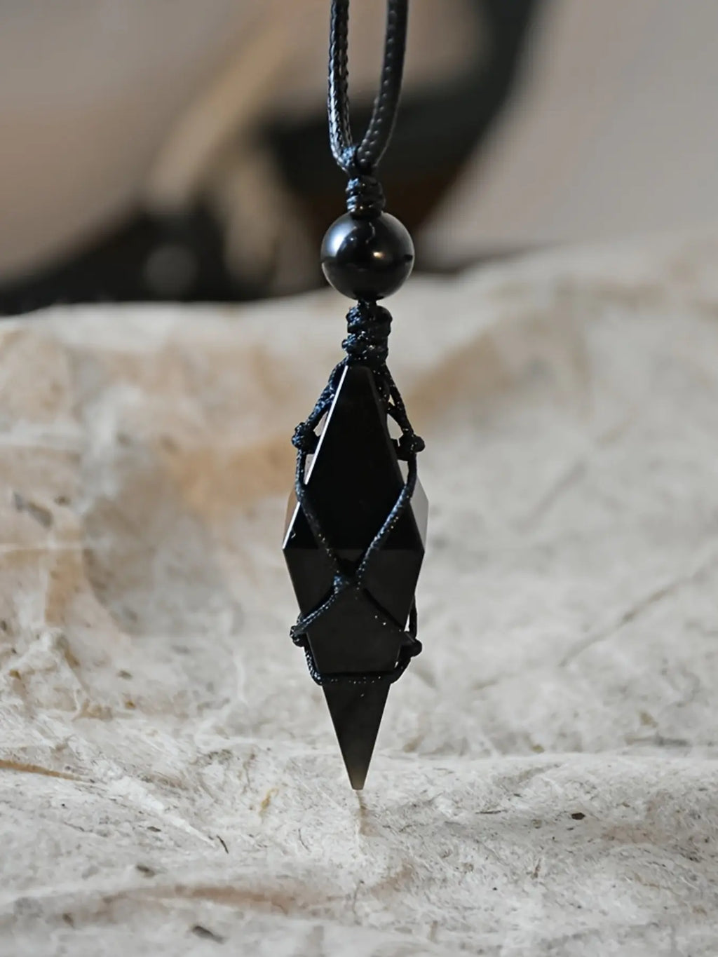 Bohemian Natural Obsidian Pendant Necklace, Unisex Adjustable Handmade Boho Style Jewelry, Casual Versatile Gift for Valentine's Day and Mother's Day, Trendy Jewellery Accessories