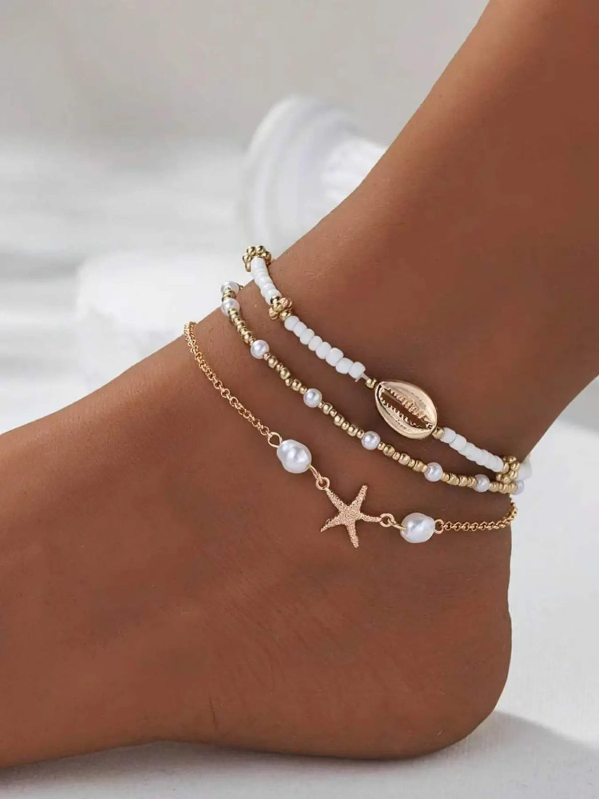Bohemian Style Anklet Heart Design Dual Layer Simple Beach Anklet Fashion Jewelry Accessory for Parties and Events Style Boho Anklet Fashionable Accessory Fashion Accessories