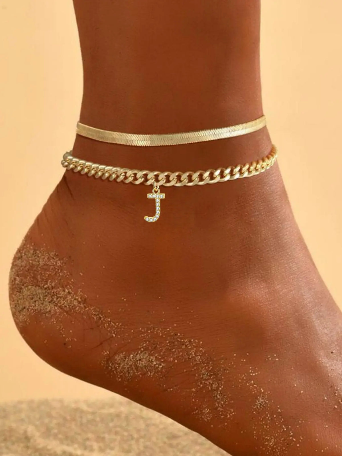 Layered Initial Anklet for Women, A-Z Letter Pendant Dainty Chain, Adjustable Personalized Summer Beach Foot Jewelry Gift for Her