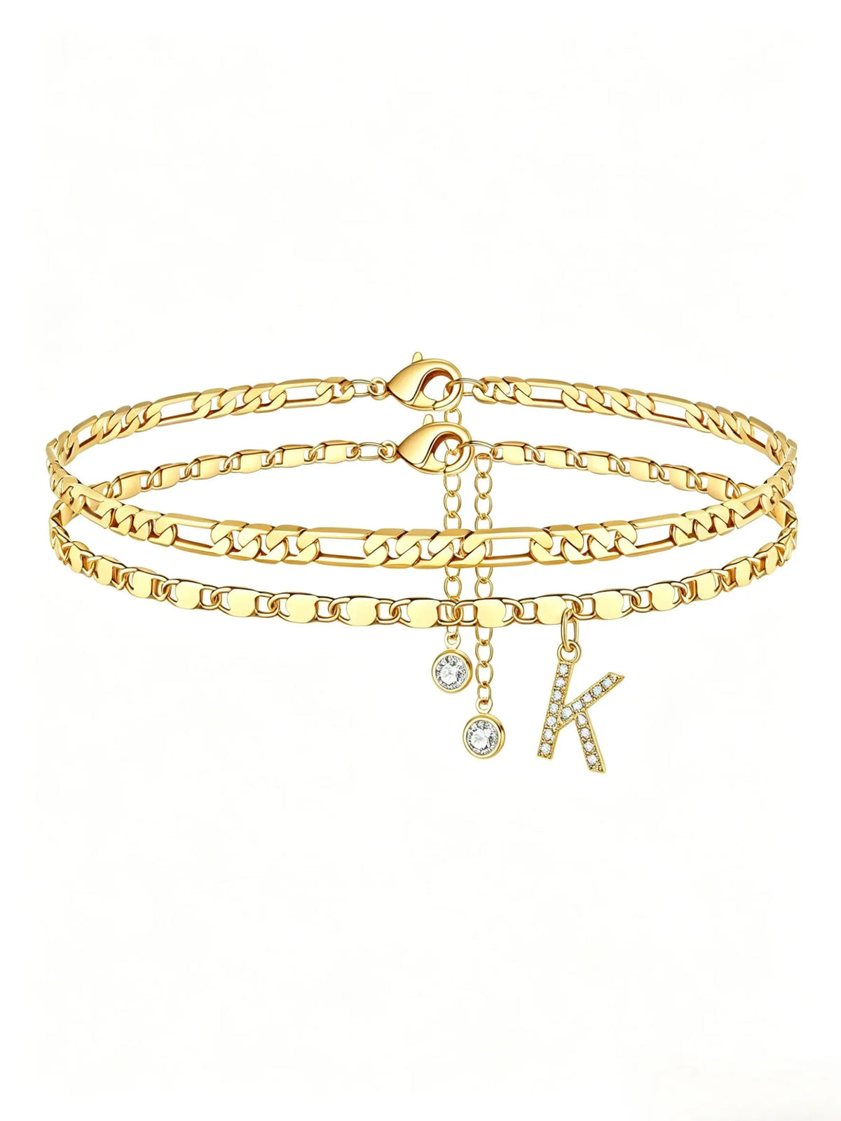 Letter Layered Ankle Bracelets for Women Foot Jewelry, Dainty Chain Initial Pendant Anklets, Hypoallergenic, Adjustable, Waterproof, A-Z Gifts