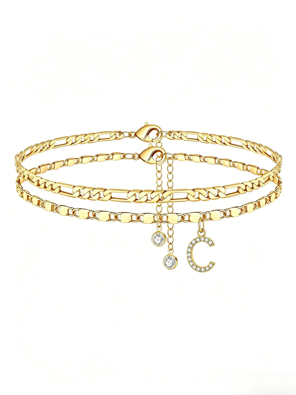 Letter Layered Ankle Bracelets for Women Foot Jewelry, Dainty Chain Initial Pendant Anklets, Hypoallergenic, Adjustable, Waterproof, A-Z Gifts